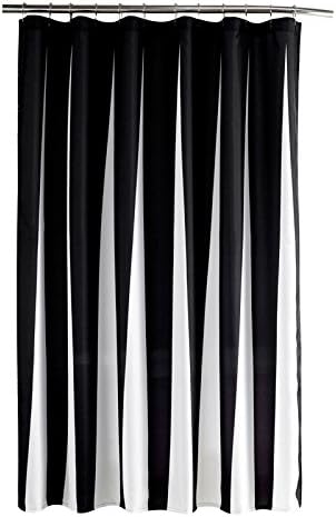 Striped Black And White Water-Repellent Fabric Shower Curtain For Bathroom 70 By 72 Inch With 12 Plastic Hooks Machine Washable