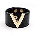 Wide Cuff Leather Wrap Bracelet V Shape 21cm 8 inch Length (Black)
