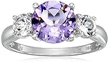 Amethyst and White Topaz Three Stone Ring in Sterling Silver, Size 7