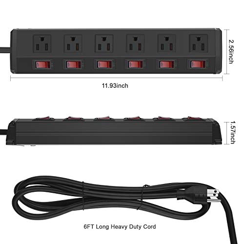 Metal Power Strip Individual Switches, Heavy Duty Power Strip Surge