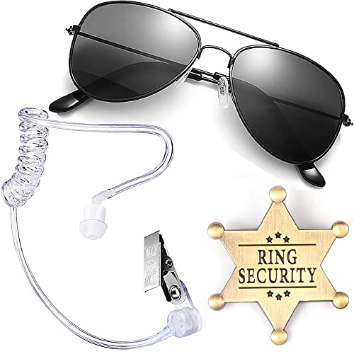 Ring Wedding Bearer Security:Ring Wedding Security Set Sun Glasses + EarPiece Cosplay + Badge Ring Box Bearer for Kids Outfit Spy Police FBI Toys