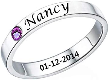Personalized Birthstone Promise Ring Custom Made with Name & Date