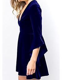 Caitefaso - Vestido de terciopelo para mujer, manga 3 4, elegante vestido de patinaje de columpio, mini vestido