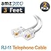 AmzDeals 2-Pack 3 Feet White Telephone Cable 6P4C RJ11 Male to Male, Made in USA Pro Grade Phone Line Cord