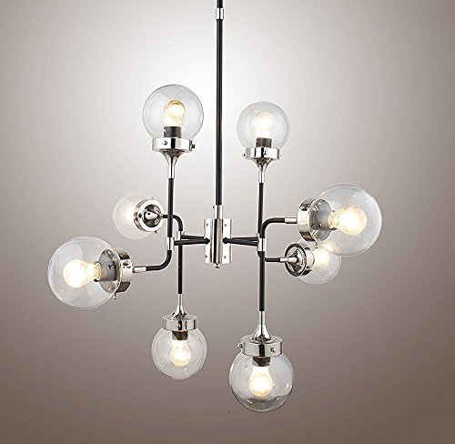 35 Bistro Globe Glass 8 Light Chandelier Nickel Finish Clear