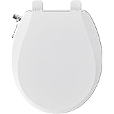 Clirass Bidet Toilet Seat, Soft Close Round Toilet Seat, Button control Feminine/Posterior Wash Switch, Knob Control Water Pressure,White Bidet Seat Attachment with Brass inlet