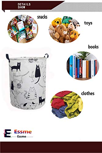 ESSME Large Storage Bin,Canvas Fabric Storage Baskets with Handles,Collaspible Laundry Hamper for Household,Gift Baskets,Toy Organizer (Kitty)
