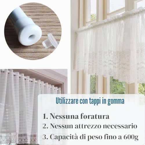 2 Pieces Glass Curtain Rods Without Drilling - Extendable Pressure Curtain Rod Rod with Spring Pressure Curtain Poles, Diameter 10mm, 45-60cm(White)