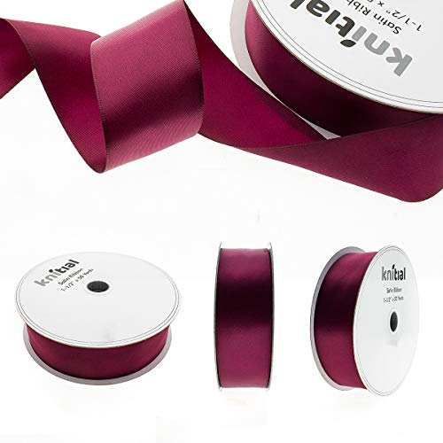Knitial Satin Wine Color Ribbon 11/2 inch x 50 Yards Double Face for