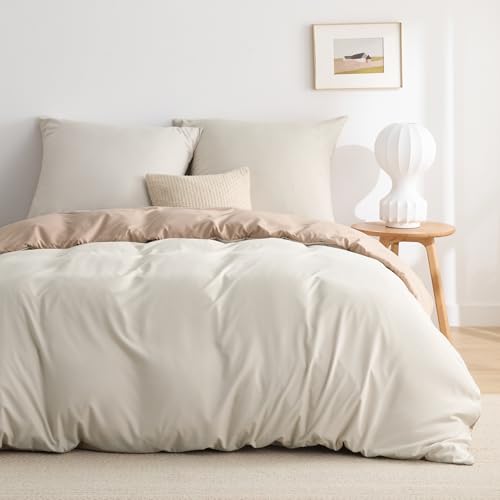 BEDSURE Bettwäsche 220x240 3teilig Mikrofaser - Khaki/Beige, 80x80 Kissen