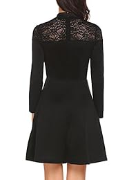 burlady de la mujer casual cuello Patchwork de encaje manga larga A-Line Vestido