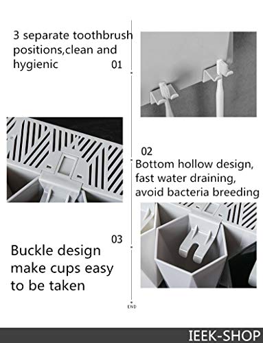 CY craft Toothbrush Holder Wall Mount,No Drilling Toothbrush Storage Set with 3 Cups, Plastic Bathroom Accessories Organizer and Electric Toothbrush/Toothpaste Stand,Black,White and Grey,Pack of 1