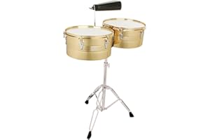 Lykos Percussion 13" & 14" Timbales Drum Set with Stand and Cowbell… (Gold)