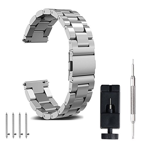 18mm Watch Band, amBand Quick Release Premium Solid Stainless Steel Metal Business Replacement Bracelet Strap for Men s Watch, Silver