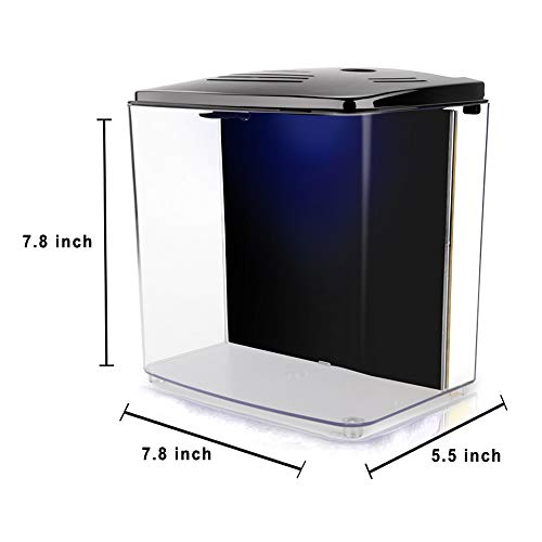 YCTECH 1.4 Gallon Betta Aquarium Starter Kits, Fish Tank with LED Light and Filter Pump White Black (220black)