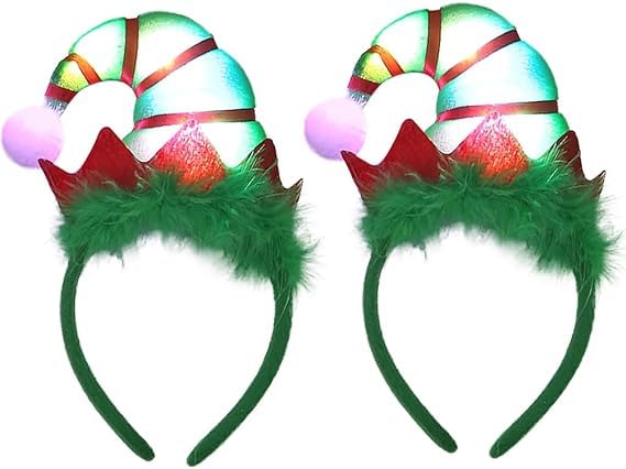 IBLUELOVER 2pcs LED Christmas Headbands HairHoop with Feather Light Up Christmas Headwear Masquerade Carnival Xmas Hair Accessories