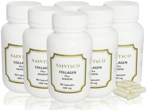 Saintsco Pure Collagen &amp; Keratin Complex Capsules, Anti-Oxidant Supplements, Anti-Aging Supplements, Collagen Pills, Tablets (6 Bottles/6 Months Supply)
