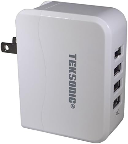 Wall Charger, tekSonic Multi 4 Port Universal Home Travel USB 4.9 Amp Wall Charger, AC Power Charging Adapter Plug for iPhone 7, 6 Plus, 5, 5s, 5c, iPad, iPod, Samsung S7, S6, S5, S4, Note 5 (White)