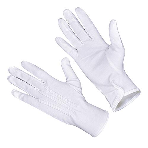 3 Pairs White Cotton Women Gloves with Stripes, for Formal Parade Marching Costume, Party Dress Gloves