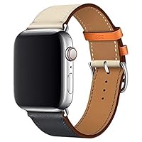 LLtidmsWL Watch Band Adjustable Genuine Watches and Smartwatches Leather Watchband Wrist Strap Belt Loop for Apple iWatch 2/3 42mm Beige + Dark Blue