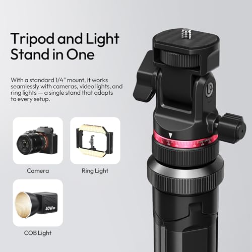 ULANZI MT-80 Aluminum Tripod Stand, 7FT Extendable Camera Phone Tripod for Travel, Auto Pop-Up, 1/4" Screw, 360 Ball Head Portable Photo Video Light Stand for DSLR Camera, Ring Light, Video Rig