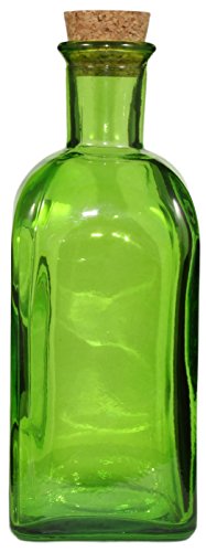 17 Ounce Square Green Olive Oil Bottle with Cork, Recycled Glass