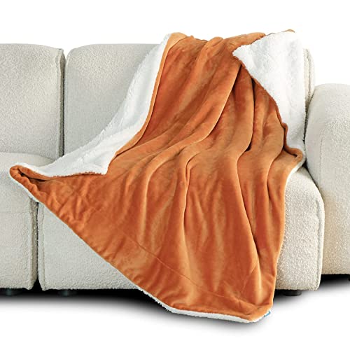 Bedsure Sherpa Fleece Blankets Twin Size Orange Fall Color Autumn Thick Fuzzy Warm Soft Twin