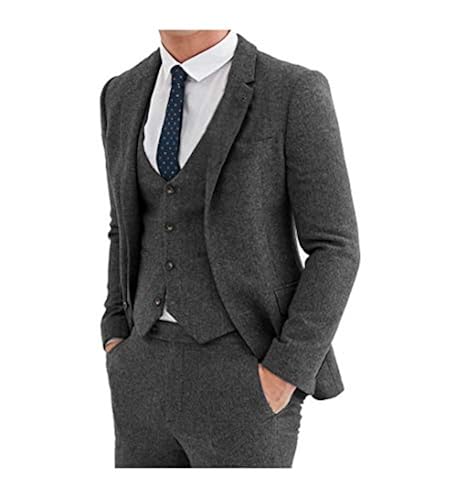 JinXuanYa Men's Suit Piece Tweed Wool Regular Fit Prom Wedding