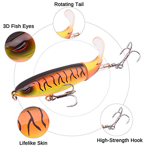 Dcolor 8 Pièces Séries10cm 13g Popper Flottant Leurre De Pêche Artificiel Appat Dur Queue Tournante De Wobbler Attirail…