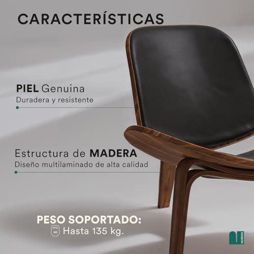 MUBSON Silla de Piel PU Estilo Escandinavo con Base de Madera Curva. Silla de Diseño Moderno y Elegante Leda. Asiento Decorativo de Alta Gama para Sala, Recamara o Studio.