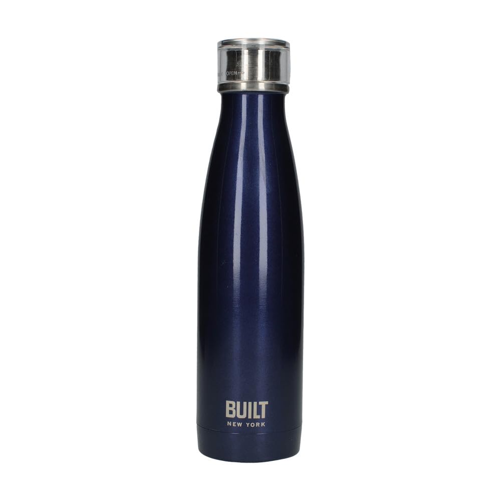 Built Perfect Seal Double-Walled Insulated Stainless Steel Water Bottle, 480 ml, Midnight Blue