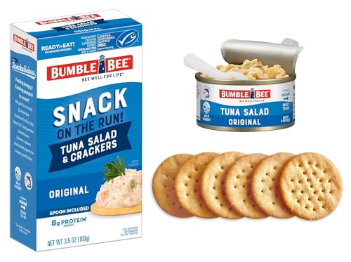 BUMBLE BEE SNACK ON THE RUN TUNA SALAD WITH CRACKERS KIT, 3.5 OZ (PACK OF 3) – READY TO EAT, SPOON INCLUDED – WILD CAUGHT TUNA – SHELF STABLE & CONVENIENT PROTEIN SNACK