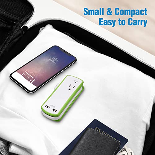 Small Power Strip with USB,Travel Surge Protector 2AC Outlets & 2 USB(5 V/3.4 A Max) 1560W,300J,1 ft Wrapped Extension Cord with Flat Plug UL-Listed