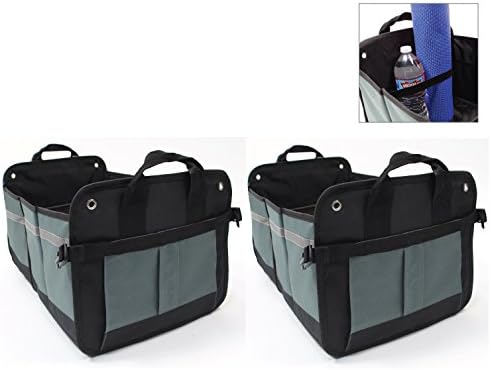 2 Pack Heavy Duty Car Trunk Organizer for SUV, Vans, Cars and Trucks with 12 Pockets and 2 Elastic Straps Collapses for Convenience - Stylish, Durable and (2 Pack Black/Grey)