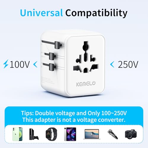 5 in 1 Universal Travel Adapter,Universal Travel Socket with 1 USB A,2 USB C,1 Universal Socket,1 US/JP Socket and Adapter International Plug for Italy UK US Australia Thailand Mexico