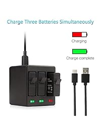 Mibote - Batería recargable para GoPro Hero 5 (incluye 3 unidades, 1220 mAh, 3 cargadores, 3 unidades), color negro