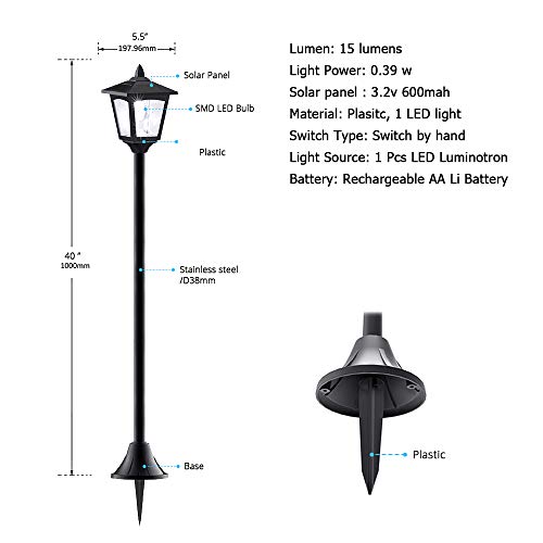 Greluna 40 Inches Mini Solar Lamp Post Lights Outdoor, Solar Powered