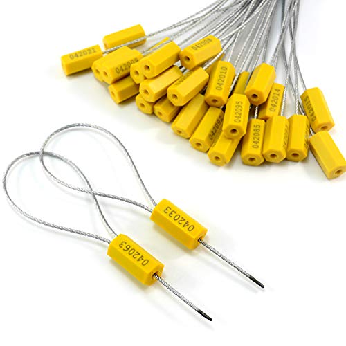 Pull-Tite Steel Wire Security Cable Seals Numbered Anti-Tamper Security Tags - Freight Containers - Mechanical Seals (Yellow, Pack of 50pcs)