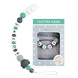 Personalized Pacifier Clip with Name, TYRY.HU BPA Free Silicone Pacifier Clip with Teething Beads for Baby Infant, Universally Fit All Pacifier Styles(Elephant, Grey)