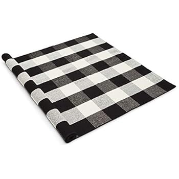 Buffalo Plaid Rug - 3x5ft - Gingham Welcome Mat - INCLUDED Non-Slip Pad - Farmhouse Doormat - Checkered Rugs - Fall Decor - Black & White Washable Rug - Living Room/Entryway/Kitchen/Outdoor Decoration