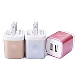 USB Wall Charger, FiveBox 3-Pack Double Wall Charger Adapter USB Plug 2.1A Charger Cube Base Charging Block Charger Brick Phone Box Compatible iPhone X/8/7/6/6s Plus, 5S 5 5C, Samsung Galaxy S9 S8 S7
