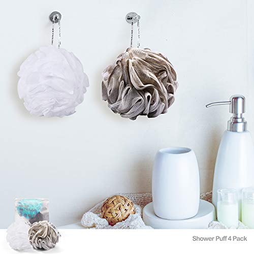 Fuxury 5 pcs Bath Sponges Shower Loofah Swirls Color Set, 4 pcs 60g Mesh Pouf + 1 pcs 20g for Baby or Face Washing