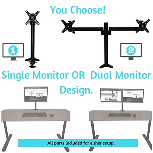 Victor DC002 Computer Monitor Mount with Single and Dual Monitor Arm Components, Attaches Using Grommet or Clamp Fixture, VESA Bracket, Black