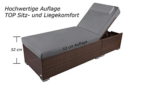 RS Trade Sonnenliege Verona High Braun/Grau - Outdoor Liege mit beständigem Poly-Rattan-Geflecht - verstellbare Rückenlehne – extra hoch & breite Liegefläche - inkl. Kopfteil und 12 cm Auflage – Bild 6