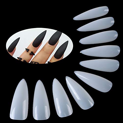Long Stiletto Sharp False Nails Natural Claw Full Cover Artificial Fake Nail Art Tip 500Pcs For Nail Salon,10 Sizes (Natural)