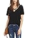 YunJey Women's Summer Cross Front Tops Deep V Neck Casual Teen Girls Tees T Shirts