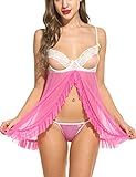 Avidlove Womens Sexy Open Cup Strappy Lingerie Cupless Babydoll Chemises (Meidum, Pink)