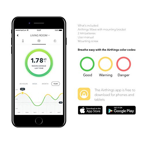 Airthings Wave Smart Radon Detector with free app – Easy-to-Use – Temp and Humidity – Accurate – No Lab Fees – Battery Operated (Renewed)