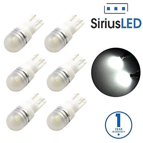 SiriusLED Super Bright 1W 360 Degree Projector LED Bulbs for Interior Car Lights Gauge Instrument Panel License Plate Dome Map Side Marker Courtesy T10 168 194 2825 W5W 6000K Xenon White Pack of 6