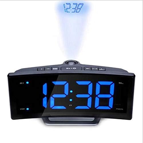 CNRGHS Projection Alarm Clock Radio Digital Alarm Clock with Time Projection Temperature, Wall Ceiling Projection Snooze Clock Indoor Temperature Backlight Alarm Clocks,Black